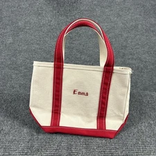 LL Bean Boat and Tote Bag Red Trim Canvas Small Personalized Emma Made USA
