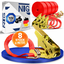 Spanngurte mit Ratsche und Haken 8 Stück 800 kg daN 6m 6 Meter TÜV / GS Geprüft