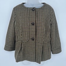 Talbots Sz 10 Blazer Houndstooth Wool Peplum Jacket Academia Preppy 3/4 Sleeve
