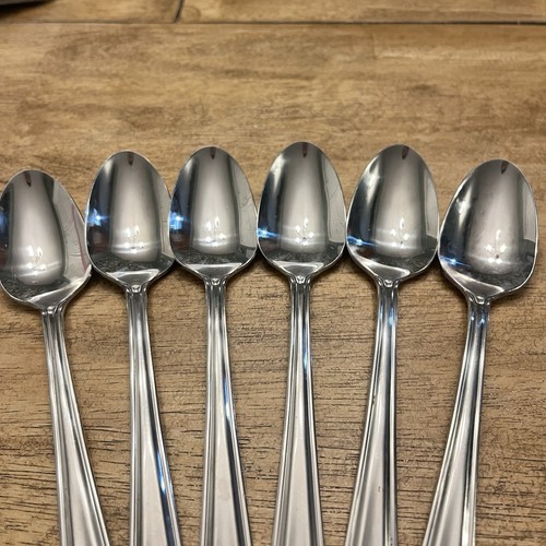 Oneida CELLA Set Of 6 Place Oval Soup Spoons Stainless Beveled Edge FREE SHIP - Picture 2 of 7