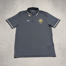 Under Armour Notre Dame Fighting Irish Polo Shirt Mens Large Grey Gold Football