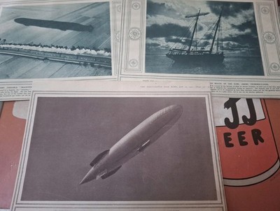 Antike illustrierte Kriegsnachrichten Drucke 1915 1. Weltkrieg Zeppelin Luftschiff UK Post