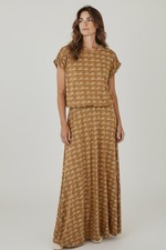 Calvin Klein Signature Camel White Logo Women's Maxi Dress Size 8 NEW