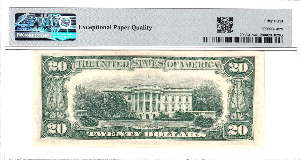 1950-D $20 FRN San Francisco *STAR* PMG Elección AU58EPQ Raro Pop 2/4 #L13258586* Foto 2 de 2