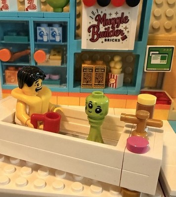 Lego Custom Outdoor Bathtub With Bathing Minifigure And Alien Guest