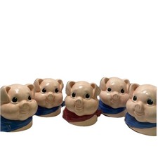 5 Vintage Ceramic Pig Mason, Ball & Atlas Canning Jar Lid Hand Painted Farmhouse