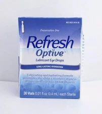 Refresh Optive Lubricant Eye Drops - 30 Vials (0.4ml)ea. Sterile. Exp 6/2026
