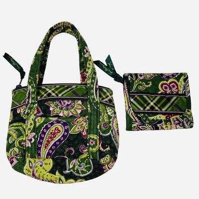 Vera Bradley Vintage Green Paisley Bitty Betsy Purse w/ Matching Wallet