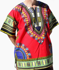 Slim Fit Red Kids Traditional Angelina Unisex African Dashiki top in Size 12
