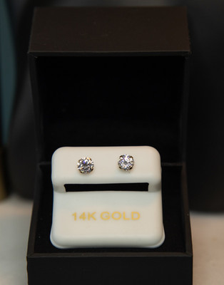 14K Solid Yellow Gold Moissanite Stud Earings. 6mm round. 1.52 CTW. (33)