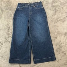 NWT Spanx Wide Leg Crop Jeans Women's size LARGE Dark Wash Pull On Shapewear