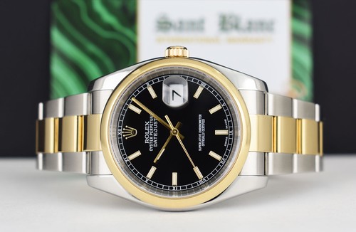 ROLEX 18kt Gold & SS DateJust Black Index Dial Oyster Band 116203 SANT BLANC - Picture 4 of 7