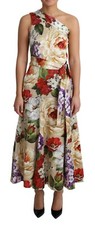 DOLCE & GABBANA Dress Floral Print Silk Stretch One Shoulder IT50/US16/3XL $3300