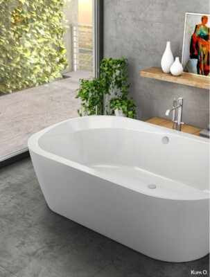 Freistehende Duo Badewanne Kupa O, 190x120cm, mit festintegrierter Schürze, weiß
