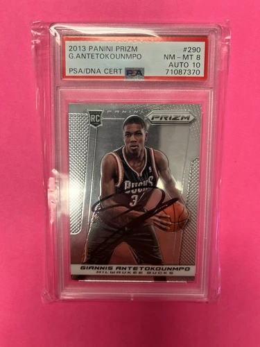 Giannis Antetokounmpo On Card AUTOGRAPH 2013  Panini Prizm ROOKIE PSA 8 PSA/DNA