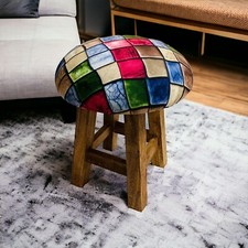 Poggiapiedi Ottomano Sgabello per Vivente Room- Pouf per Seduto, Base IN Legno