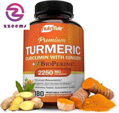 Turmeric Curcumin with Ginger and Bioperine Black Pepper Supplements, 180 Capsul