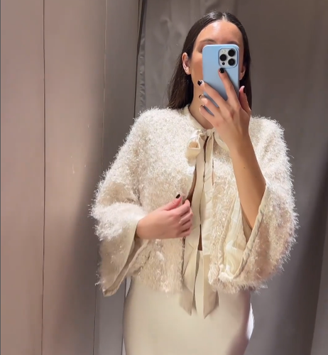 ZARA BNWT 2024. ECRU FRAYED JEWEL JACKET BLAZER CARDIGAN BOW BEADS. 2142/007