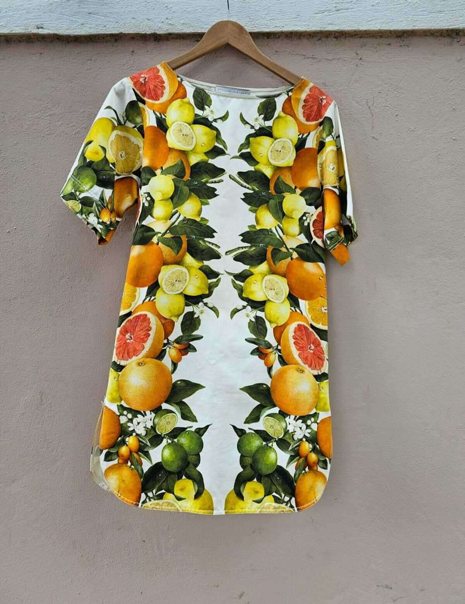 Stella Mccartney Citrus Print Silk Cotton Boxy Minimal Dress 38