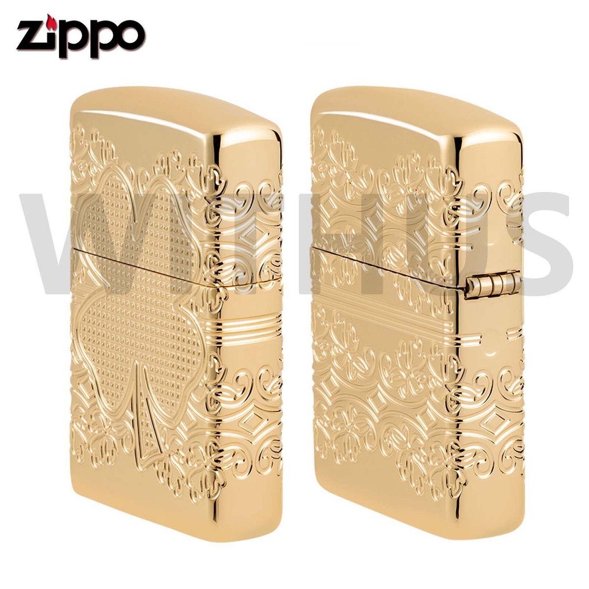 りっちょ Zippo 46301 Deep Carved Lucky Clover Armor Lighter Gold