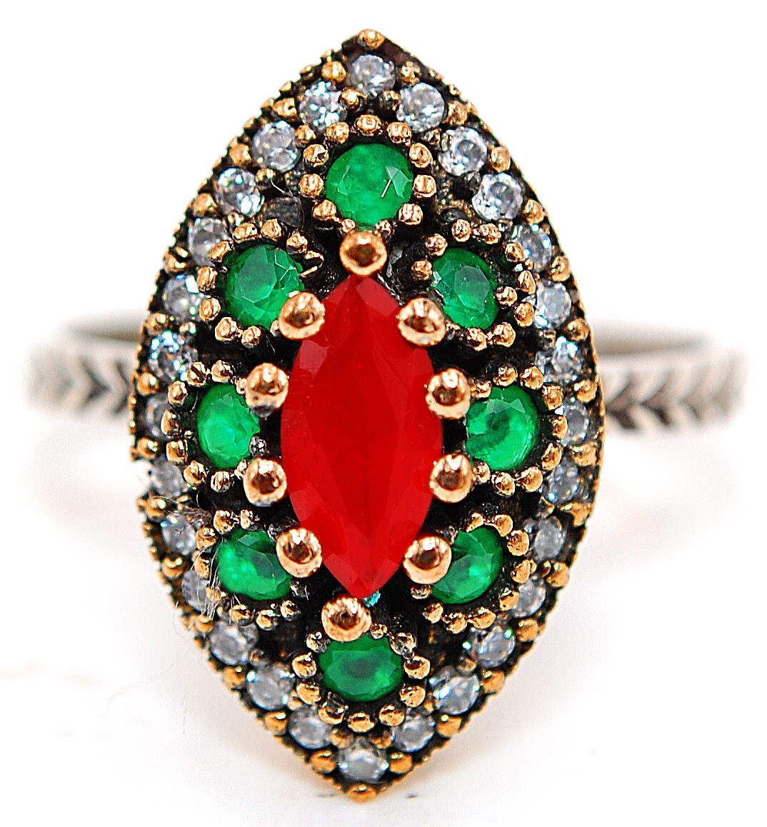 3CT Treated Ruby Sterling Silver Ottoman Empire Ring Size 8.5 H3-7