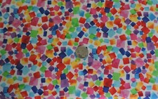 100  Cotton Fabric Vibrant Colored Squares on White Background - By the Yard