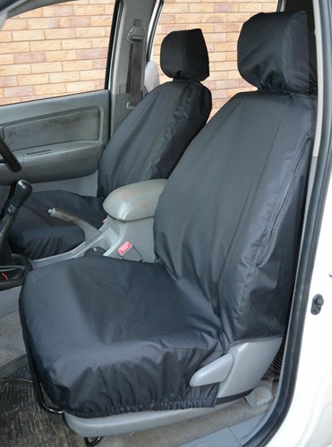 Fundas negras a medida impermeables para el asiento trasero delantero para Toyota Hilux ExtraCab 05-16 - Imagen 2 de 3