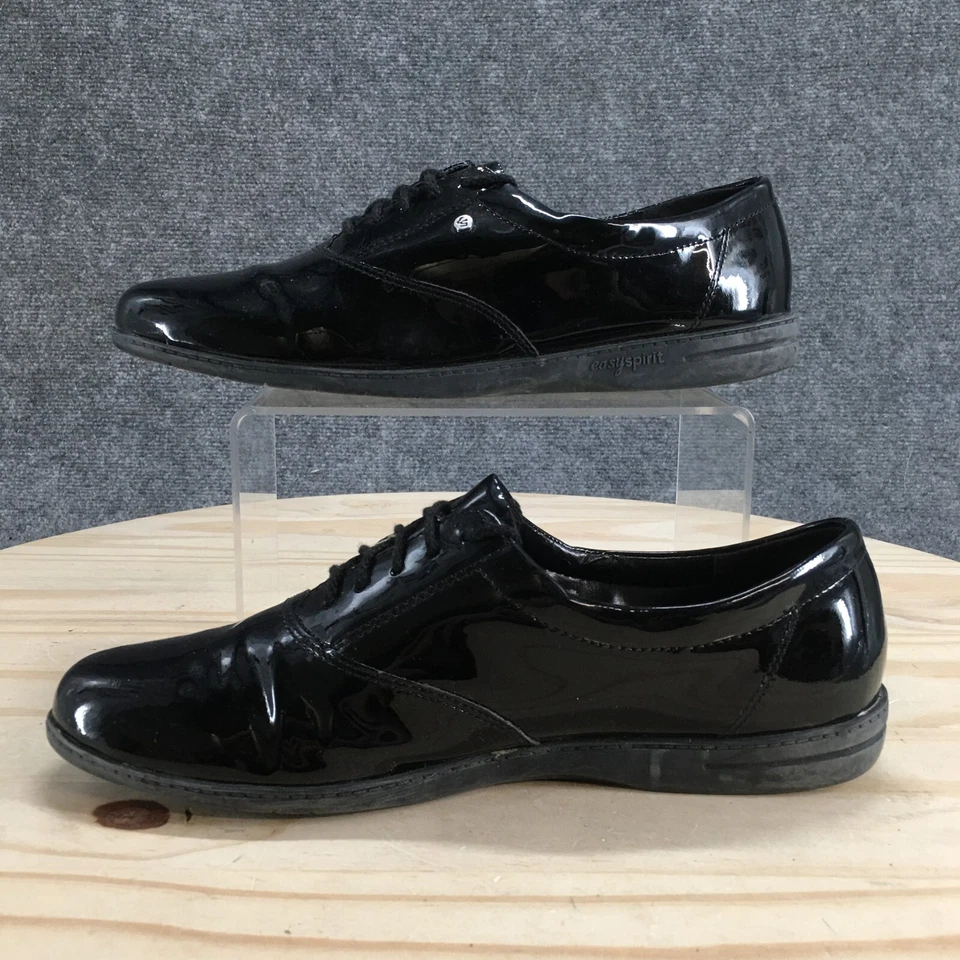 Zapatos Easy Spirit para mujer 9 movimiento estrecho Oxford negro charol con cordones bajos Foto 2 de 4