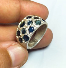 Natural Blue Sapphire Stones Band Beautiful Unisex Band Ring Sterling 925 Ring