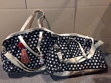 Lot Of 2 Stylish Plastic Canvas Reusable Tote Bags Black With White Dots XL