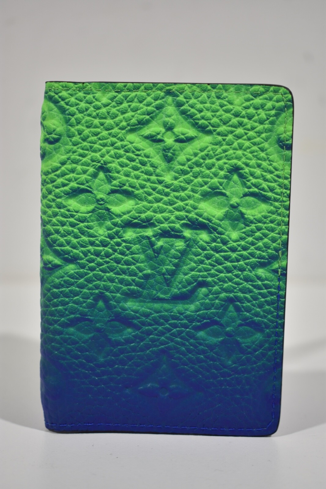Louis Vuitton Taurillon Monogram Logo Green Blue Ombre Pocket Organizer Wallet image 2