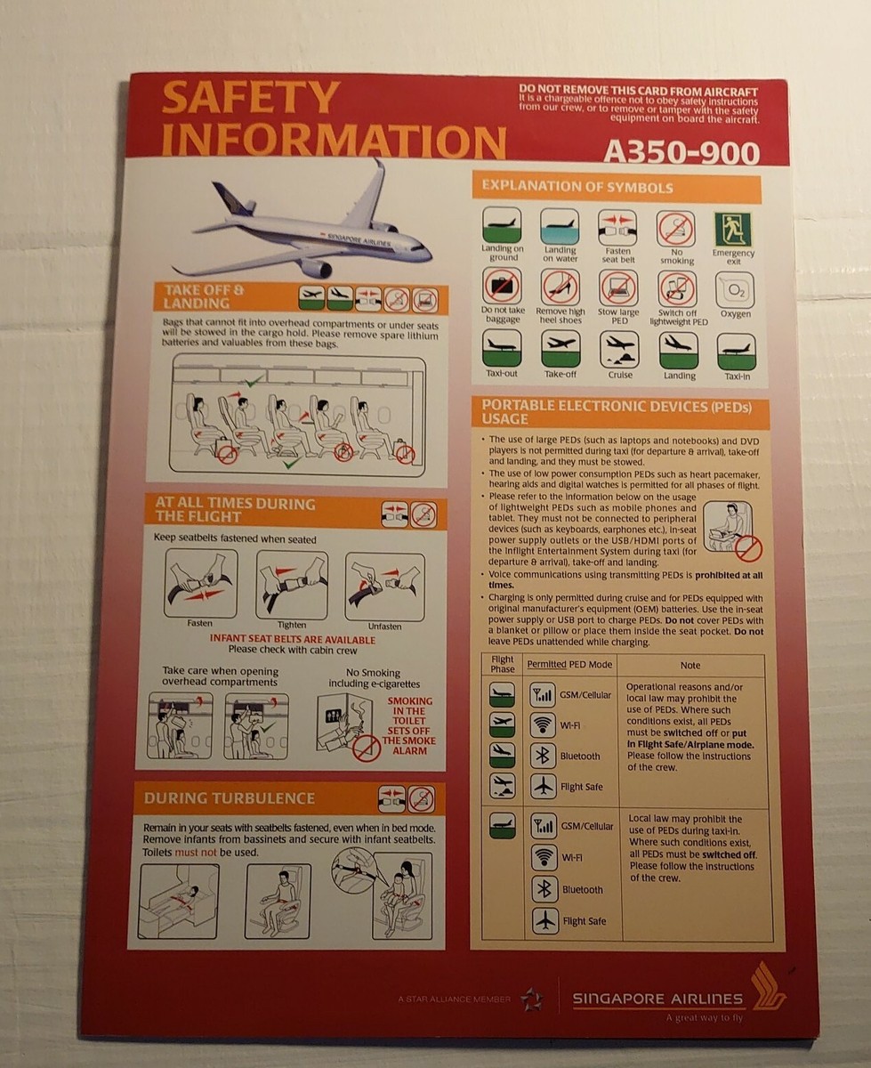 【A350】QSLカード9種 Singapore Airlines Airbus A350-900 SQA0455 Safety Card | eBay UK