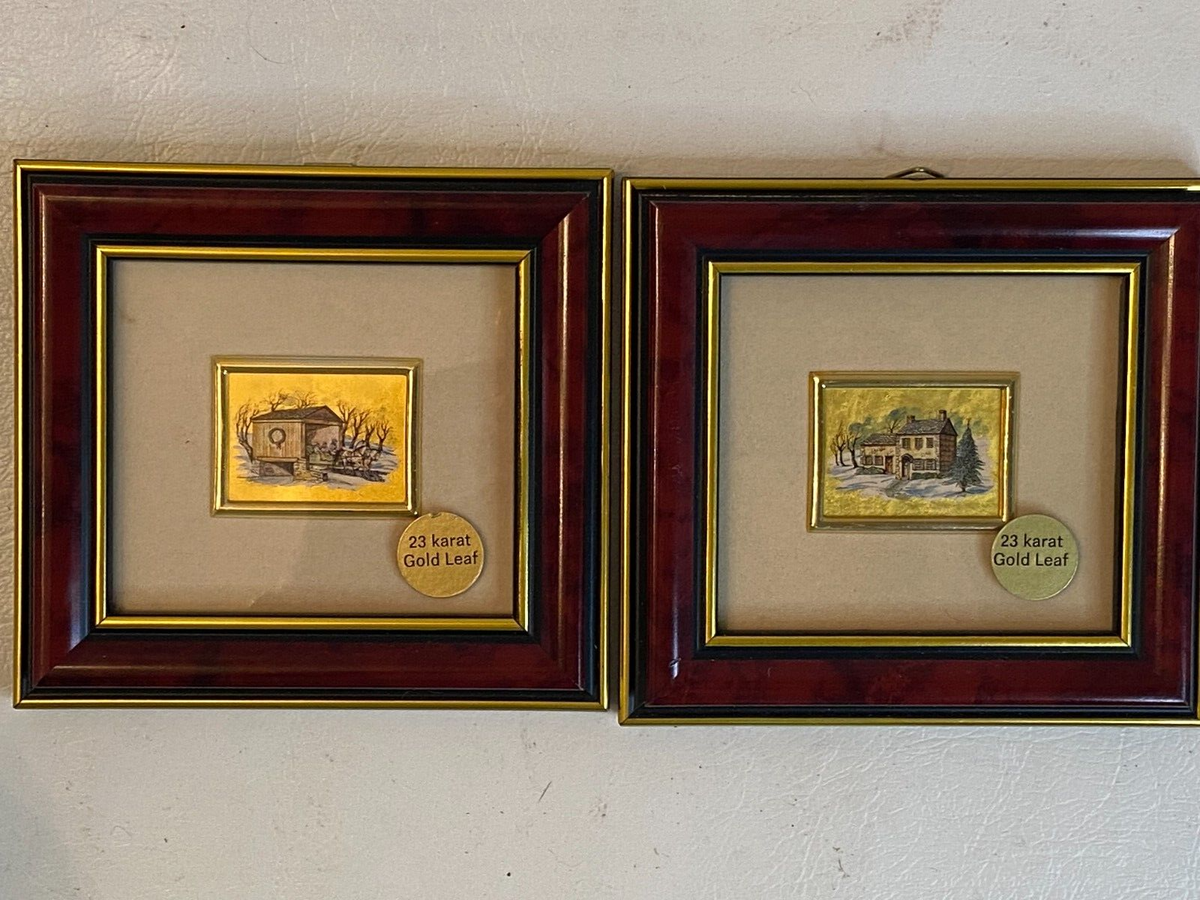 2 Framed 23 Karat Gold Leaf Artistic Landmark Holiday Made Italy