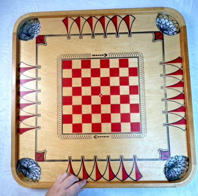 キャロムボード 1963 Carrom Game Board with Original Box, Sticks, All Game Pieces