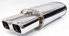 OBX SUS-304 SS MV OVAL MUFFLER WITH DUAL SQUARE TIPS CENTER IN/DUAL OUT