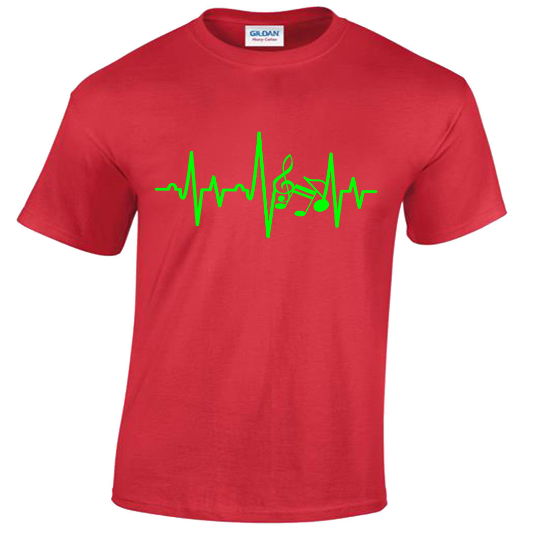 Men's Music TShirt S to Plus Size Green Heartbeat Pulse Musical
