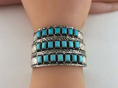 Go Wild With 1, 2 or 3 Square Cut Turquoise and Sterling Bracelet