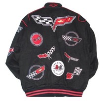 Corvette Black Cotton Embroidered Collage Jacket JH Design    XXXXL