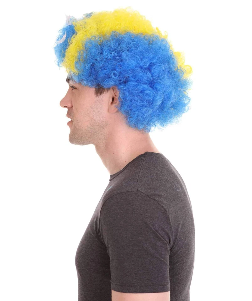 Peluca afro bandera patriótica de Bosnia, fibra sintética ignífuga, HM-728 Foto 3 de 4