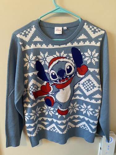 Disney Stitch Holiday Kids Christmas Winter Sweater Blue Kids Large - Picture 5 of 8