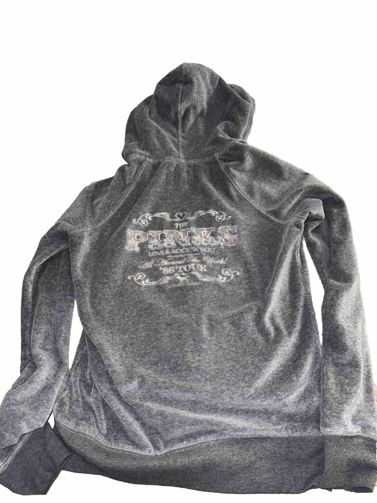 Pink VS Velour Woman's XS Full Zip Gray Track Suit Hoodie EUC. 86’Tour