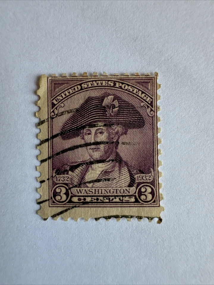 Джордж Вашингтон 1932 3 цента фиолетовый двухсотлетие со шляпой, трудно найти, редкая - Изображение 2 из 3