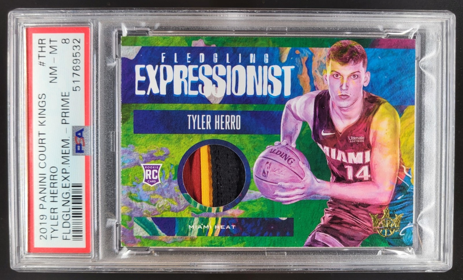 2019-20 Panini Court Kings Tyler Herro Expressionist Mem /25 RC PSA 8 Heat ST3 view 1