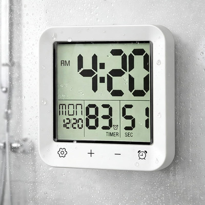 Shower Clock Waterproof, Bathroom Digital Clock with Timer, LCD Display, Touch S