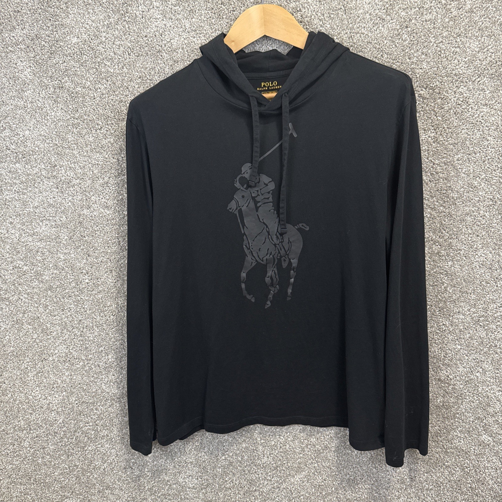 Polo Ralph Lauren Pullover Manica Lunga Big Pony Felpa con Cappuccio Uomo Large Nero