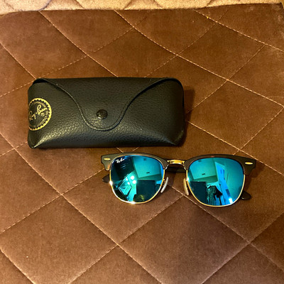 Ray-Ban Clubmaster RB3016 Unisex Sunglasses Black Frame Blue Mirrored 145mm