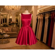 Sherri Hill 50427 Wine Red Satin A-Line Open Back Cocktail Dress Size 12 Prom