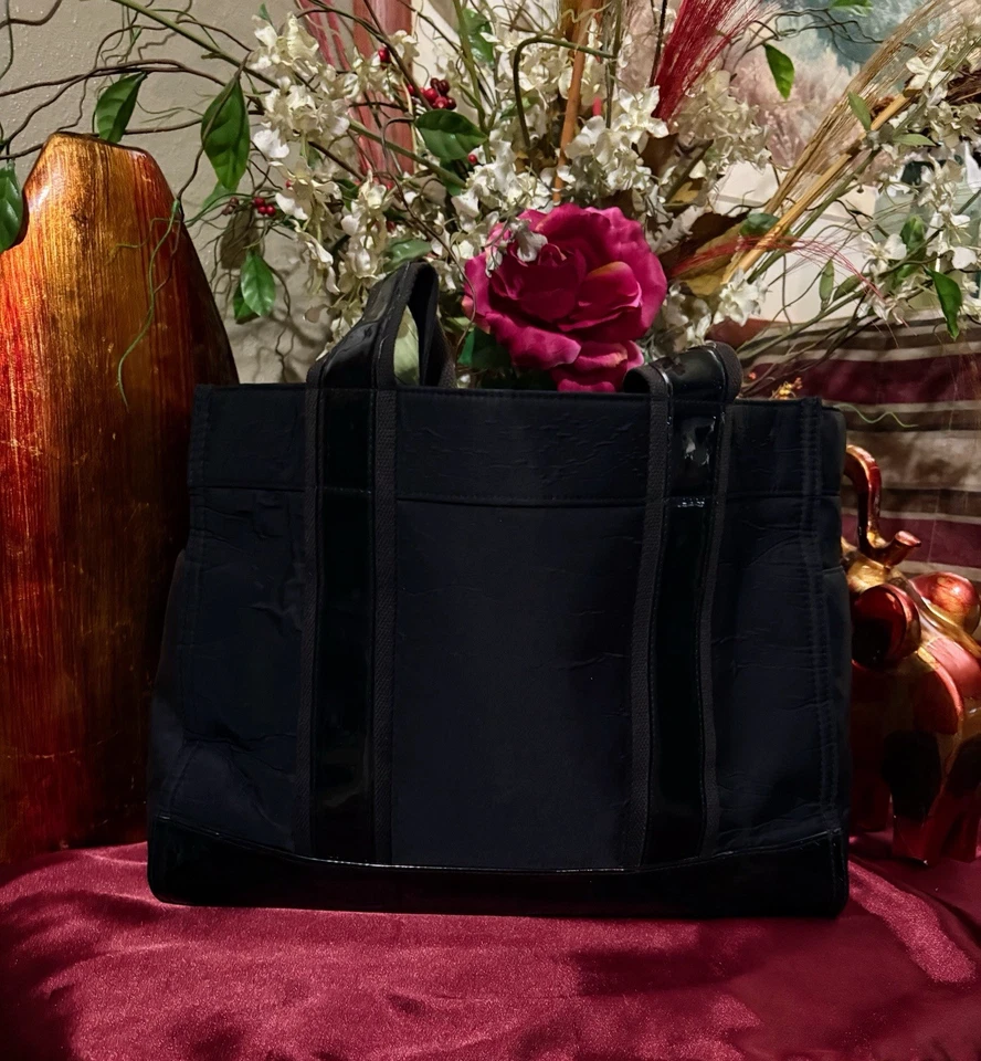 Tory Burch Ella “Small Logo” Black Patent Leather Shoulder Tote Bag Laptop Bag - Image 2 of 4