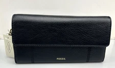FOSSIL JORI FLAP CLUTCH Women's Black Leather RFID Protected $100 NEW