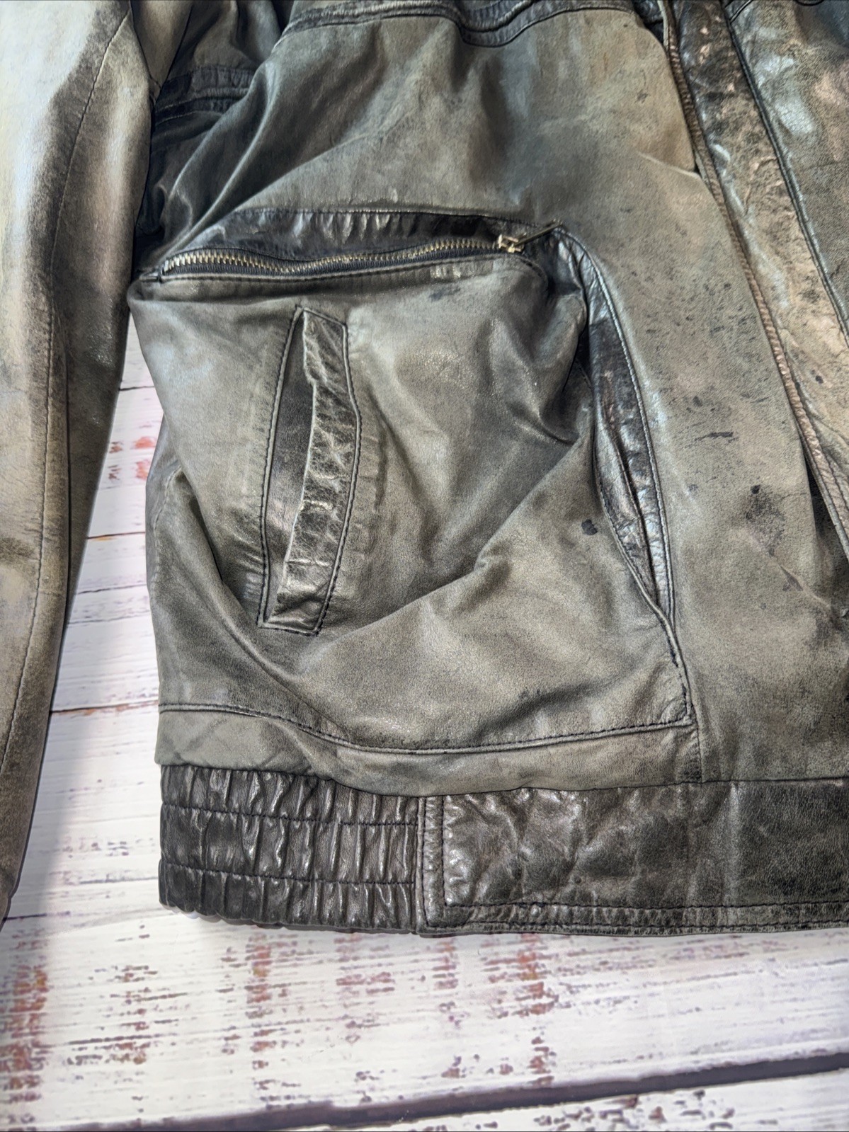RARE Vintage Wilson’s Leather Men's Flight Bomber Coat Size L Brown Houndstooth image 2